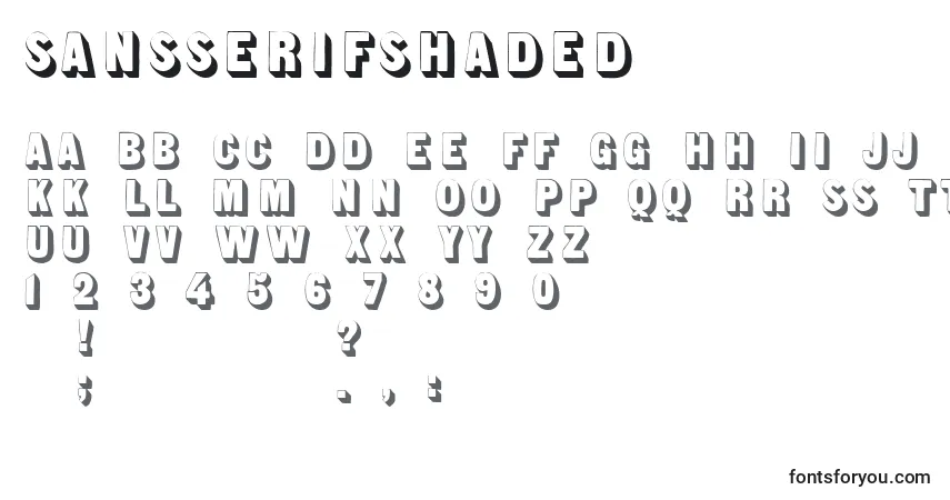 Czcionka Sansserifshaded – alfabet, cyfry, specjalne znaki