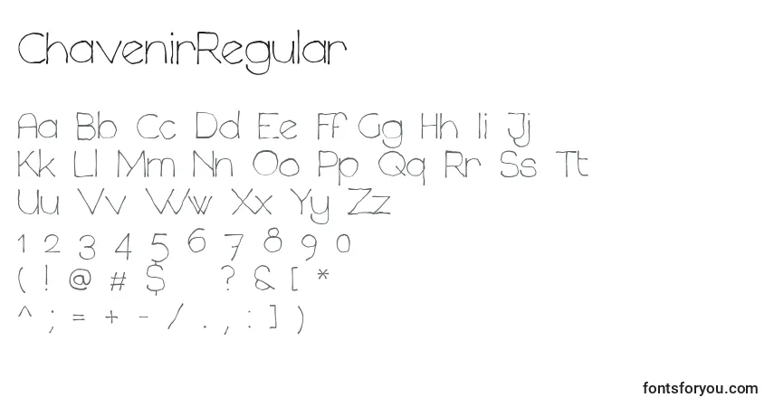 A fonte ChavenirRegular – alfabeto, números, caracteres especiais