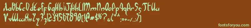 フォントXaphanb – 緑色の文字が茶色の背景にあります。