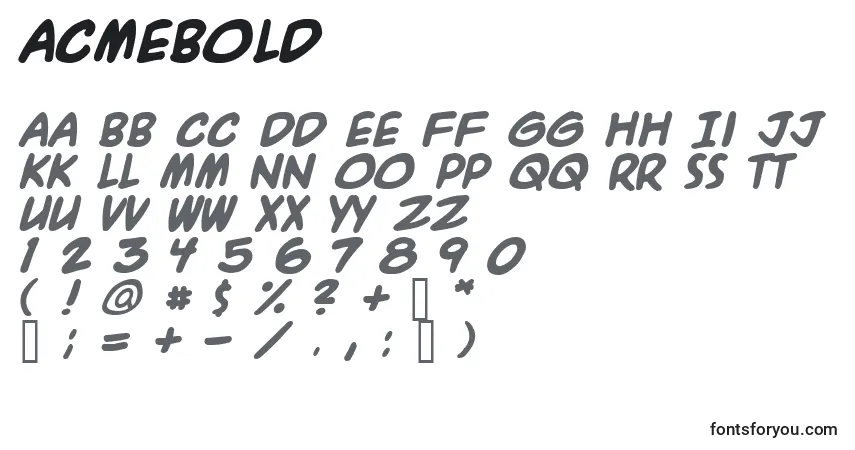 A fonte Acmebold – alfabeto, números, caracteres especiais