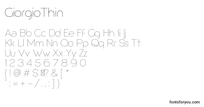 Czcionka GiorgioThin – alfabet, cyfry, specjalne znaki