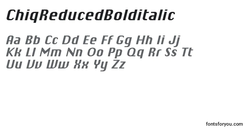 Шрифт ChiqReducedBolditalic (66435) – алфавит, цифры, специальные символы