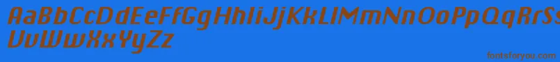 フォントChiqReducedBolditalic – 茶色の文字が青い背景にあります。