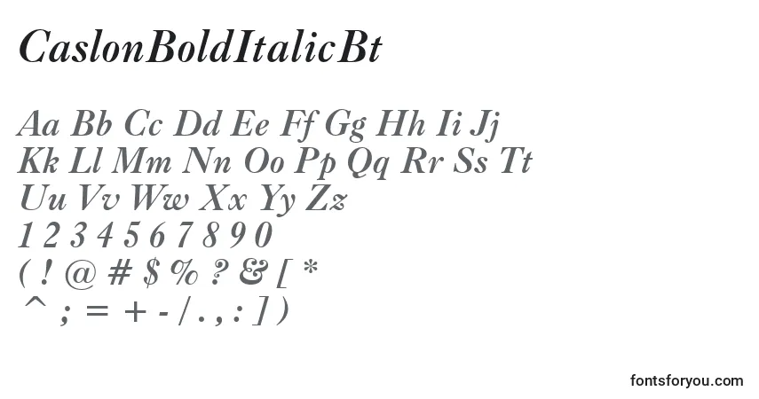 Czcionka CaslonBoldItalicBt – alfabet, cyfry, specjalne znaki