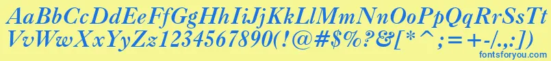 CaslonBoldItalicBt-Schriftart – Blaue Schriften auf gelbem Hintergrund