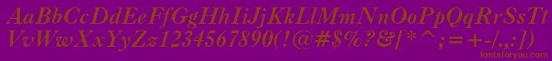 Fonte CaslonBoldItalicBt – fontes marrons em um fundo roxo