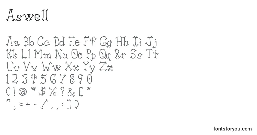 Czcionka Aswell – alfabet, cyfry, specjalne znaki