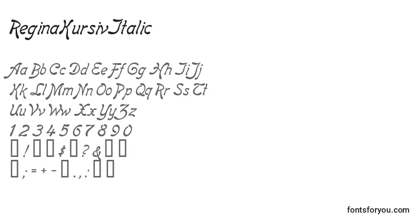 Schriftart ReginaKursivItalic – Alphabet, Zahlen, spezielle Symbole