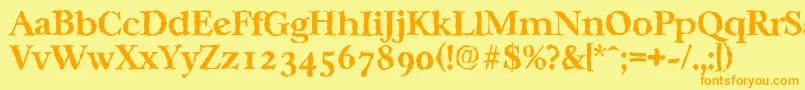 フォントCasablancarandomBold – オレンジの文字が黄色の背景にあります。