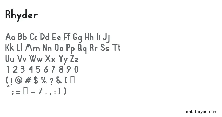 Czcionka Rhyder – alfabet, cyfry, specjalne znaki