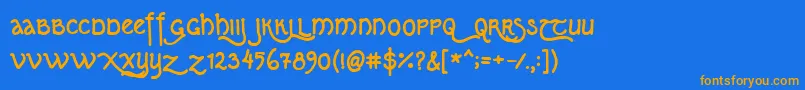 フォントKipferln07 – オレンジ色の文字が青い背景にあります。