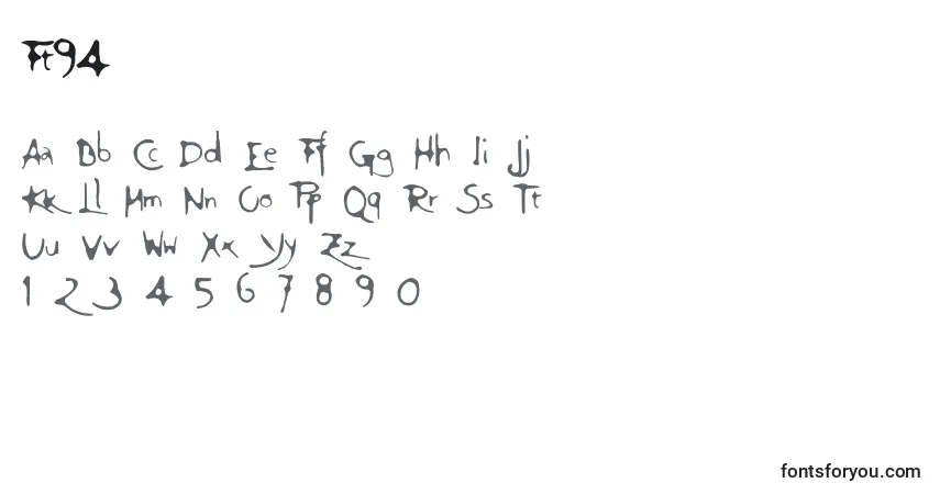 A fonte Ft94 – alfabeto, números, caracteres especiais