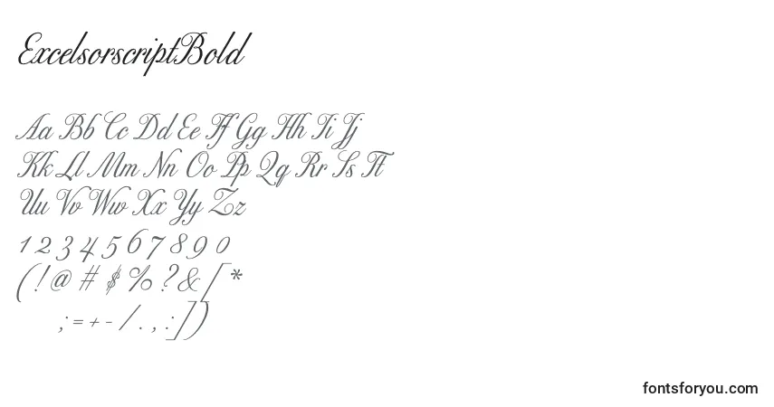 Schriftart ExcelsorscriptBold – Alphabet, Zahlen, spezielle Symbole