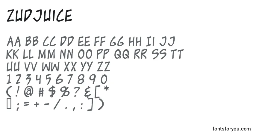 A fonte Zudjuice – alfabeto, números, caracteres especiais
