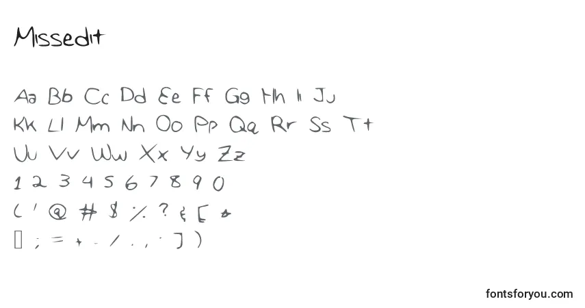 Czcionka Missedit – alfabet, cyfry, specjalne znaki