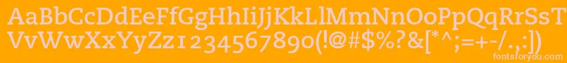 PmnCaecilia75BoldOldstyleFigures-Schriftart – Rosa Schriften auf orangefarbenem Hintergrund