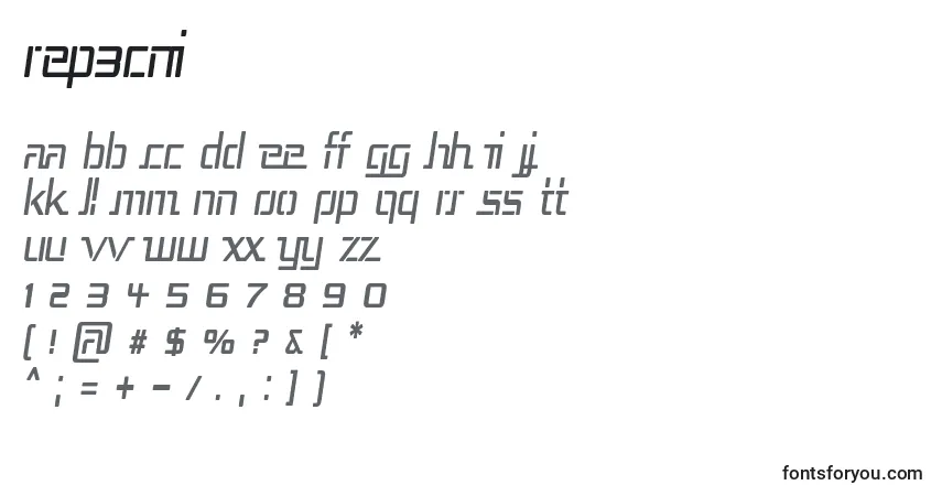 Fuente Rep3cni - alfabeto, números, caracteres especiales