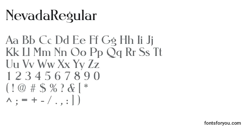 Schriftart NevadaRegular – Alphabet, Zahlen, spezielle Symbole