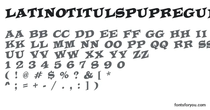 Czcionka LatinotitulspupRegular – alfabet, cyfry, specjalne znaki