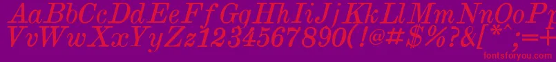 BrokgauzEfronItalic-fontti – punaiset fontit violetilla taustalla