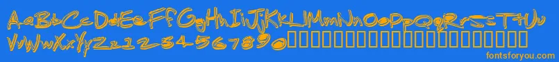 フォントJenkinsGanked – オレンジ色の文字が青い背景にあります。