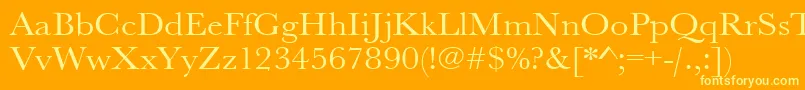 Urwbaskertextwid-Schriftart – Gelbe Schriften auf orangefarbenem Hintergrund