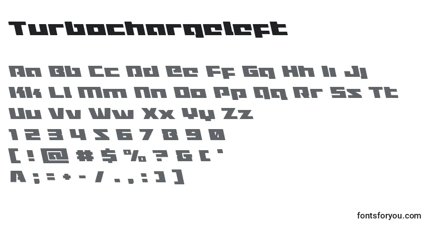 Schriftart Turbochargeleft – Alphabet, Zahlen, spezielle Symbole