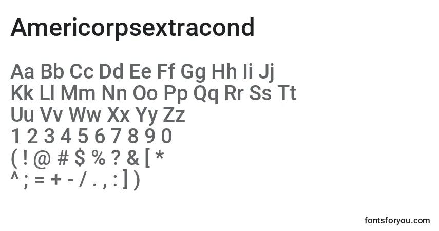 Шрифт Americorpsextracond – алфавит, цифры, специальные символы