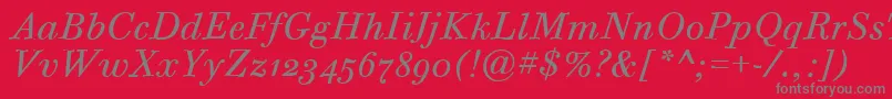 BodoniSixOsItcTtBookita-Schriftart – Graue Schriften auf rotem Hintergrund