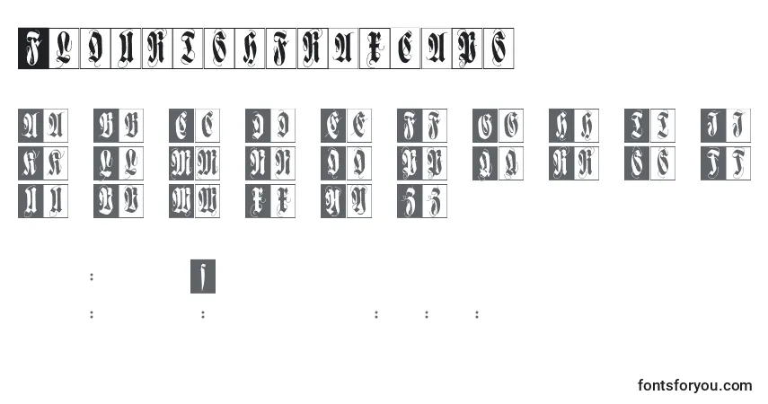 A fonte Flourishfraxcaps – alfabeto, números, caracteres especiais