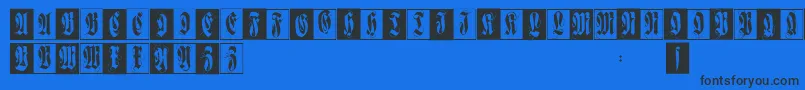 Flourishfraxcaps-Schriftart – Schwarze Schriften auf blauem Hintergrund
