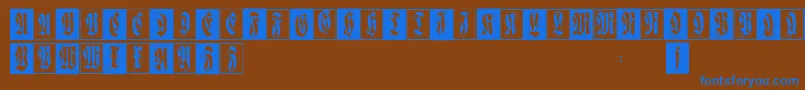Flourishfraxcaps-Schriftart – Blaue Schriften auf braunem Hintergrund