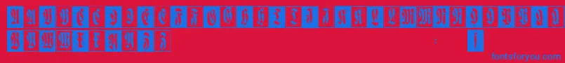 Flourishfraxcaps-Schriftart – Blaue Schriften auf rotem Hintergrund