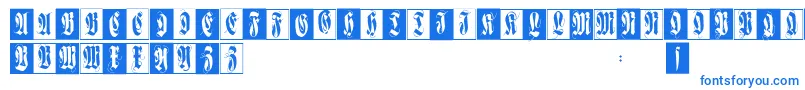 Flourishfraxcaps-Schriftart – Blaue Schriften auf weißem Hintergrund