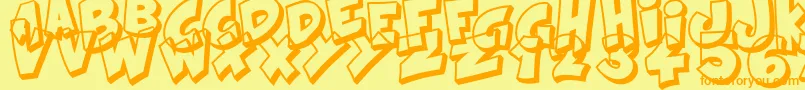 フォントKraash – オレンジの文字が黄色の背景にあります。