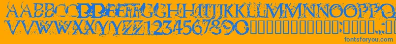 Blasphem-Schriftart – Blaue Schriften auf orangefarbenem Hintergrund