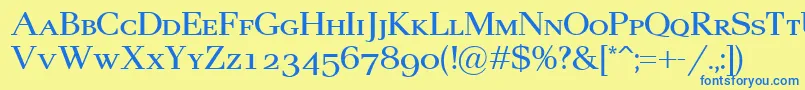 フォントPax2Sc – 青い文字が黄色の背景にあります。