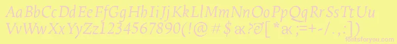 LeksaproLightItalic-fontti – vaaleanpunaiset fontit keltaisella taustalla