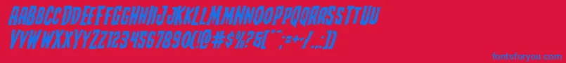 Creepycrawlersexpandital-Schriftart – Blaue Schriften auf rotem Hintergrund