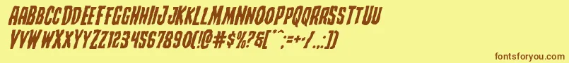 フォントCreepycrawlersexpandital – 茶色の文字が黄色の背景にあります。