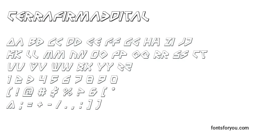 Czcionka Terrafirma3Dital – alfabet, cyfry, specjalne znaki