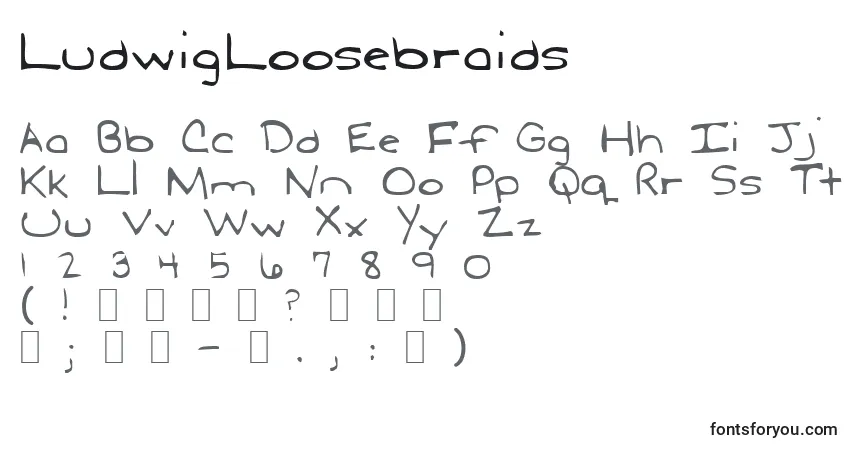 Czcionka LudwigLoosebraids – alfabet, cyfry, specjalne znaki
