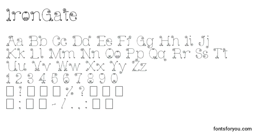 Schriftart IronGate – Alphabet, Zahlen, spezielle Symbole