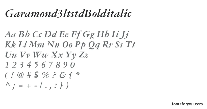 Garamond3ltstdBolditalic Font – alphabet, numbers, special characters