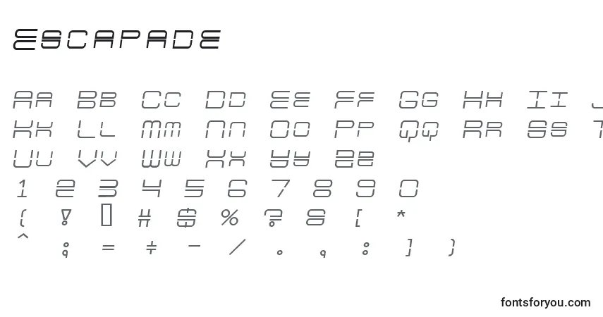 Czcionka Escapade – alfabet, cyfry, specjalne znaki