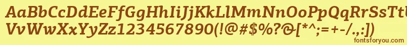 フォントPfagoraslabproBolditalic – 茶色の文字が黄色の背景にあります。