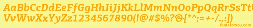 フォントPfagoraslabproBolditalic – オレンジの文字が黄色の背景にあります。