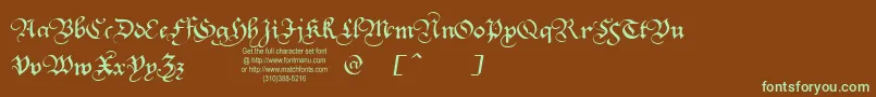 フォントSquatt – 緑色の文字が茶色の背景にあります。