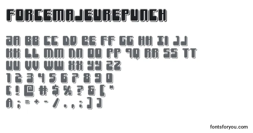 A fonte Forcemajeurepunch – alfabeto, números, caracteres especiais