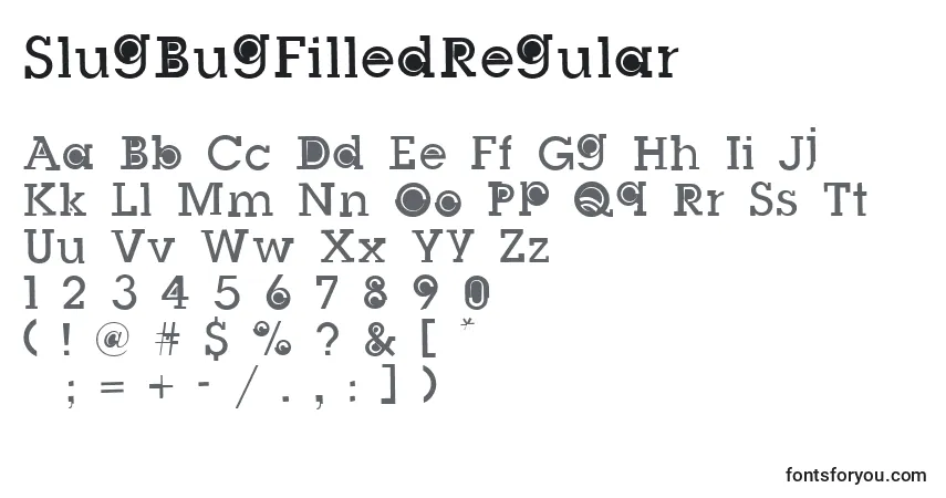A fonte SlugBugFilledRegular – alfabeto, números, caracteres especiais